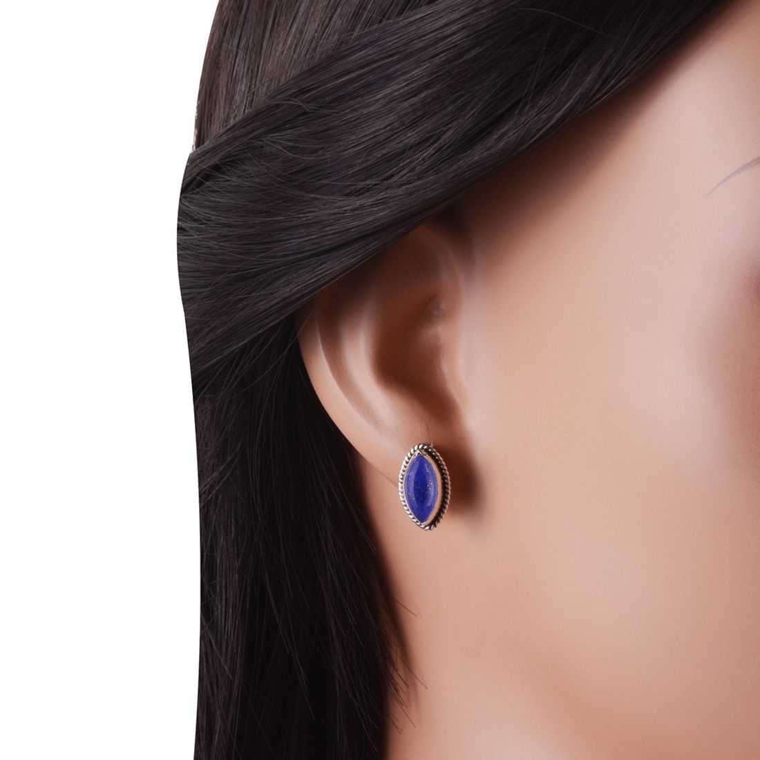 5. Authentic Wire Work Around Lapis Marquise Shape 925 Sterling Solid Silver Studs Earrings