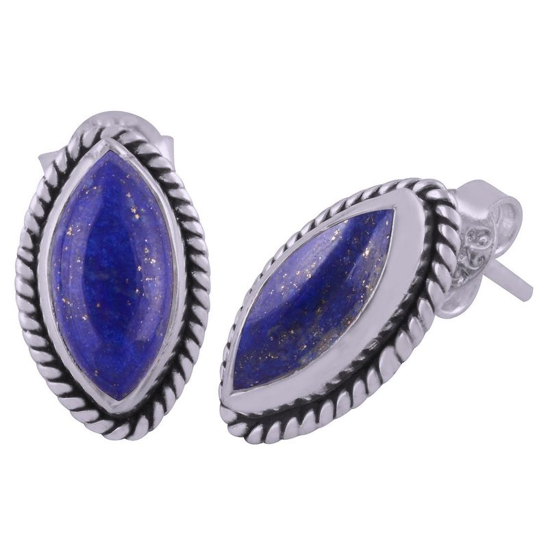 5. Authentic Wire Work Around Lapis Marquise Shape 925 Sterling Solid Silver Studs Earrings