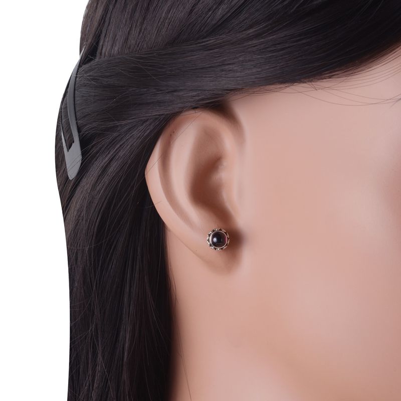9. Beautiful Rawa Work Around Garnet Round Shape 925 Sterling Solid Silver Studs Earrings