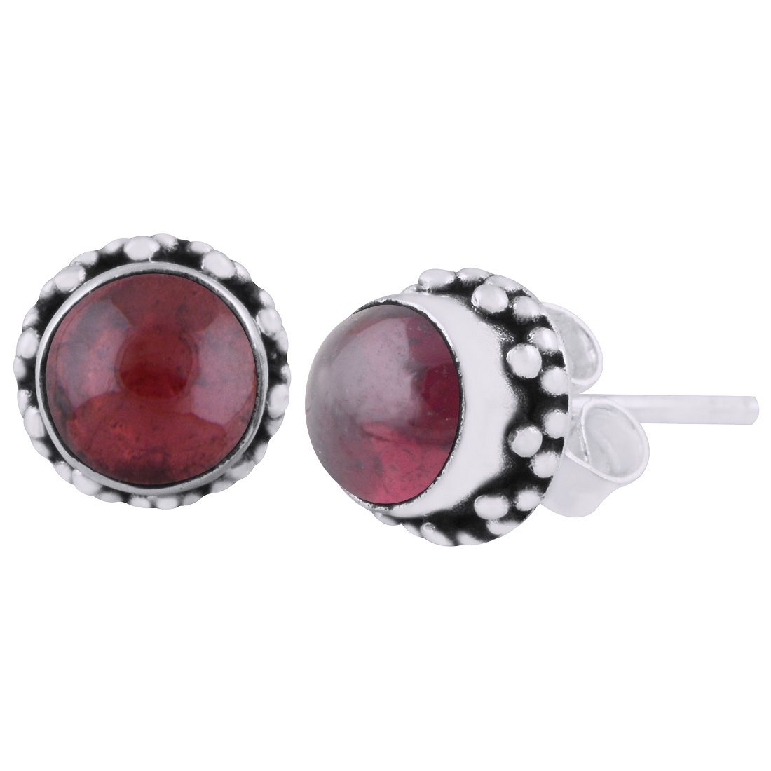 9. Beautiful Rawa Work Around Garnet Round Shape 925 Sterling Solid Silver Studs Earrings