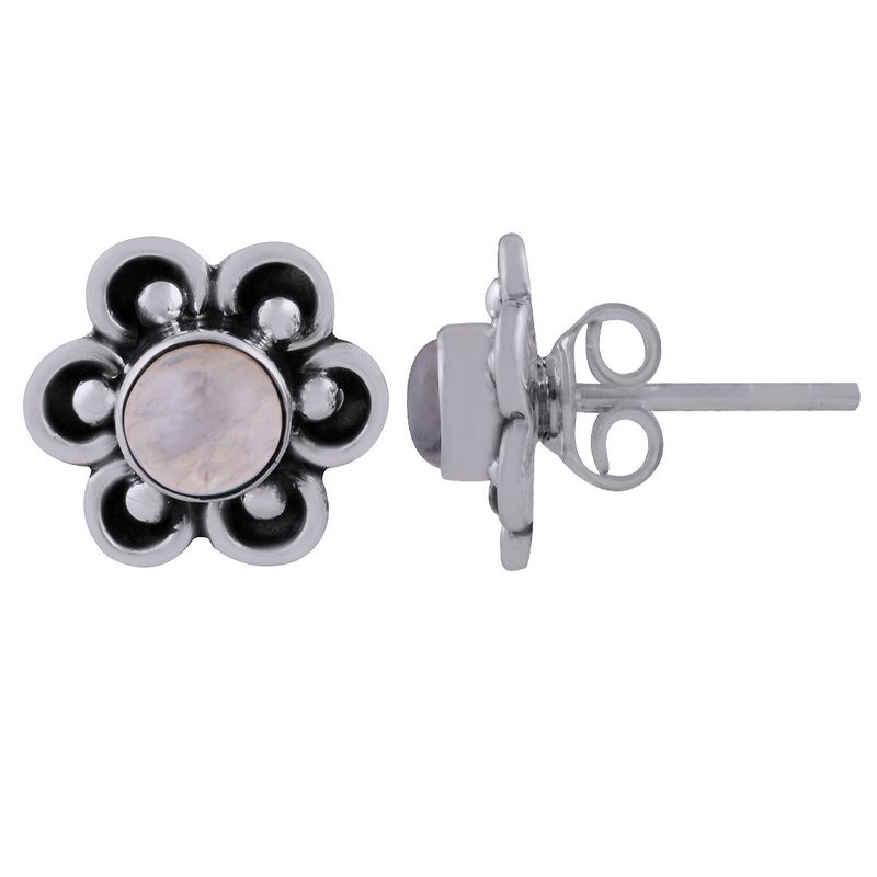 12. Gorgeous Handcrafted Flower Around Rainbow Round Shape 925 Sterling Solid Silver Studs Earrings