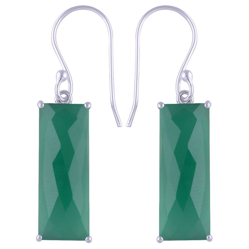 16. GREEN ONYX NATURAL GEMSTONE 925 STERLING SOLID SILVER RECTANGLE CUT STONE HANDMADE EARRINGS