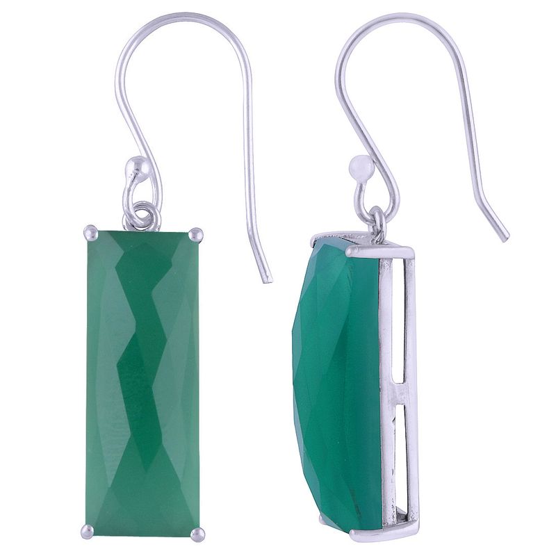 16. GREEN ONYX NATURAL GEMSTONE 925 STERLING SOLID SILVER RECTANGLE CUT STONE HANDMADE EARRINGS