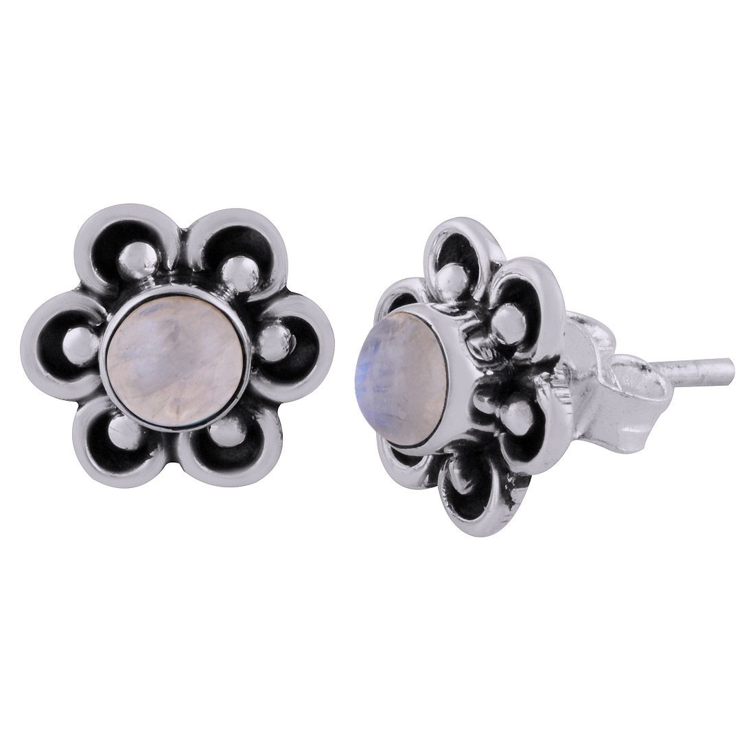 12. Gorgeous Handcrafted Flower Around Rainbow Round Shape 925 Sterling Solid Silver Studs Earrings