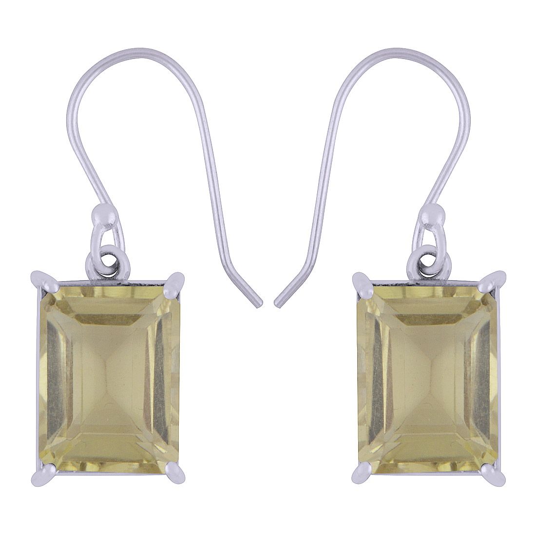 19. LEMON TOPAZ NATURAL GEMSTONE 925 STERLING SOLID SILVER PRINCESS CUT STONE HANDMADE EARRINGS