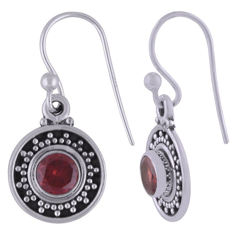 20. GARNET NATURAL GEMSTONE 925 STERLING SOLID SILVER ROUND CUT STONE HANDMADE EARRINGS