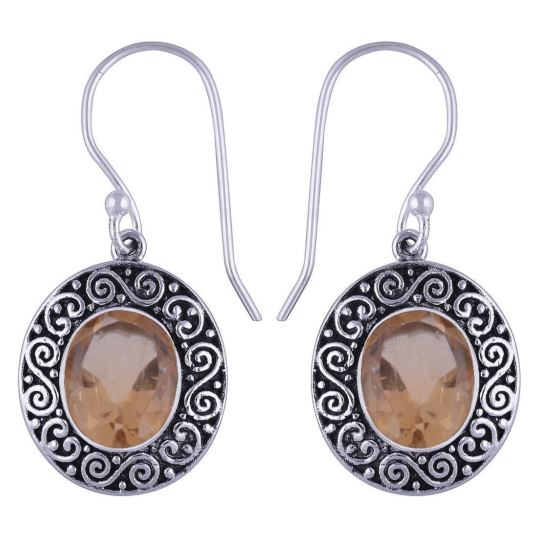 18. CITRINE NATURAL GEMSTONE 925 STERLING SOLID SILVER OVAL CUT STONE HANDMADE EARRINGS