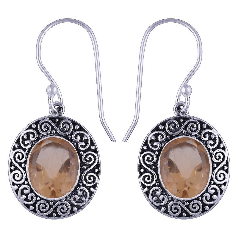 18. CITRINE NATURAL GEMSTONE 925 STERLING SOLID SILVER OVAL CUT STONE HANDMADE EARRINGS
