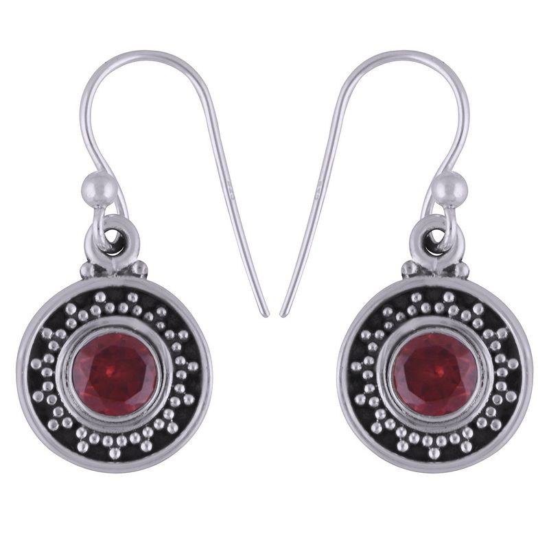 20. GARNET NATURAL GEMSTONE 925 STERLING SOLID SILVER ROUND CUT STONE HANDMADE EARRINGS