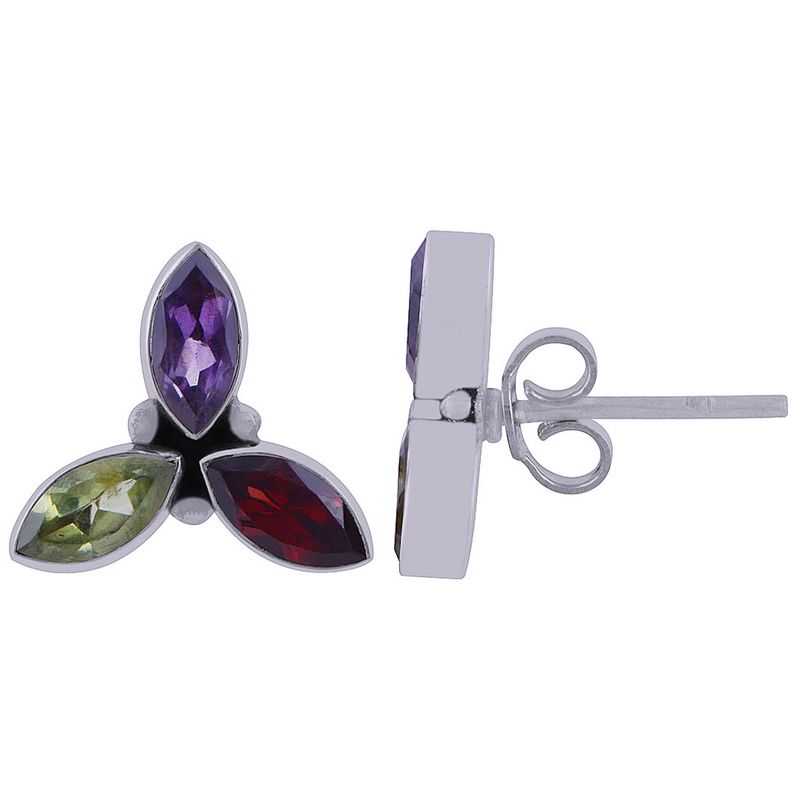 16. MULTIPLE NATURAL GEMSTONE 925 STERLING SOLID SILVER MARQUISE CUT STONE HANDMADE STUD EARRINGS