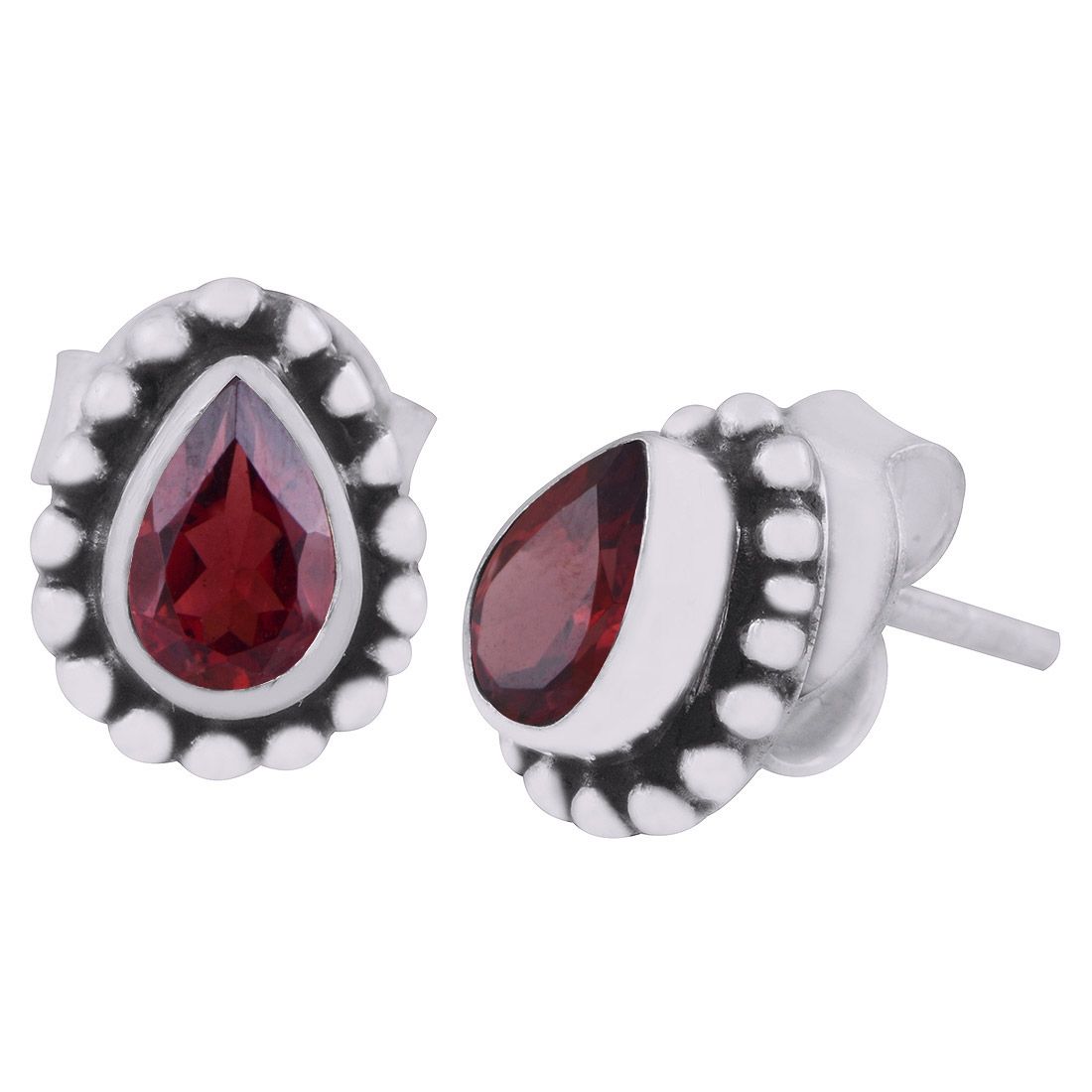 15. Stunning Rawa Work Around Garnet Pear Shape 925 Sterling Solid Silver Studs Earrings