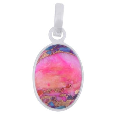 6. Classic Bezel Frame Around Pink Dahlia Copper Turquoise Oval Shape 925 Sterling Solid Silver Pendant  Item No.:  R102051-5