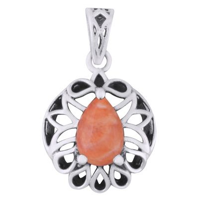 8. Stunning Pattern Around Pink Oyster Copper Turquoise Pear Shape 925 Sterling Solid Silver PendantItem No.:  R102029-4