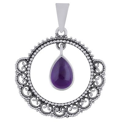 10. Gorgeous work Around Dangling Gemstone Amethyst Pear Shape 925 Sterling Solid Silver PendantItem No.:  R101998-1