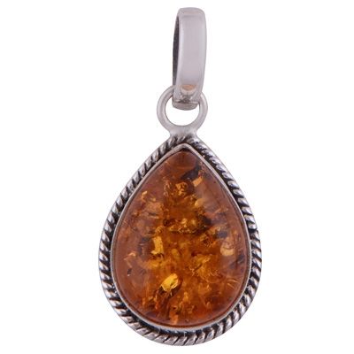 11. Authentic Wire Work Around Amber Pear Shape 925 Sterling Solid Silver PendantItem No.:  R101997-1