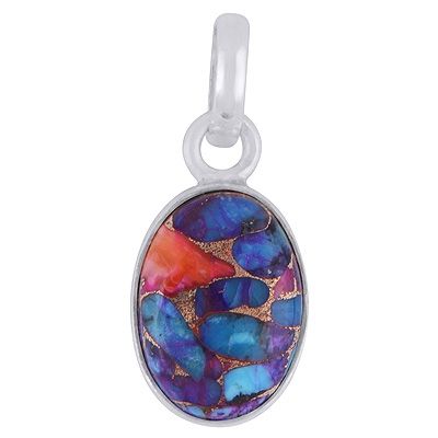 13. Plain Collet Natural Pink Dahlia Copper Turquoise Oval Shape 925 Sterling Solid Silver PendantItem No.:  R101990-2