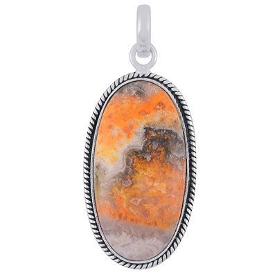 14. Beautiful Textured Wire Around BumbleBee Jasper Oval Shape 925 Sterling Solid Silver PendantItem No.:  R101986-14