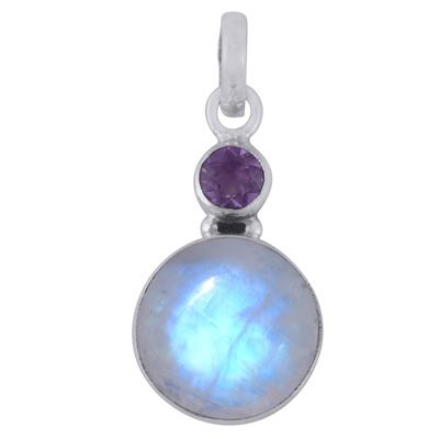 15. Beautiful seated multiple Gemstones Rainbow Moonstone,Amethyst Round Shape 925 Sterling Solid Silver Pendant  Item No.:  R101975-1