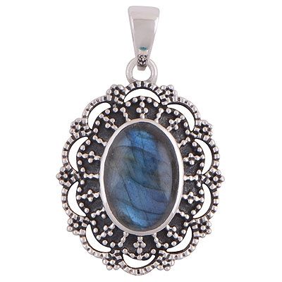17. Gorgeous Minimal Rawa Work Pattern Around Labradorite Oval Shape 925 Sterling Solid Silver Pendant  Item No.:  R101962-5