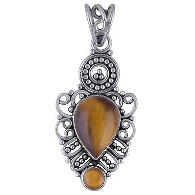 27. Authentic Handwork Around Tiger&#39;s Eye Oval,Pear Shape 925 Sterling Solid Silver Pendant  Item No.:  R101413-89