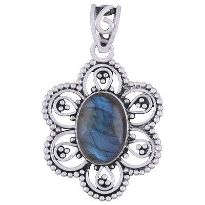 18. Gorgeous Flower Rawa And Wire Work Around Labradorite Oval Shape 925 Sterling Solid Silver PendantsItem No.:  R101947-4