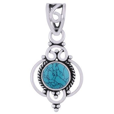19. Beautiful Twisted Wire Work Around Turquoise Round Shape 925 Sterling Solid Silver Pendant  Item No.:  R101945-3