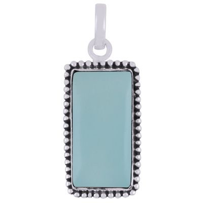 22. Alluring Oxidised Rawa Work Around Aqua Chalcedony Rectangle Shape 925 Sterling Solid Silver Pendant  Item No.:  R101927-9