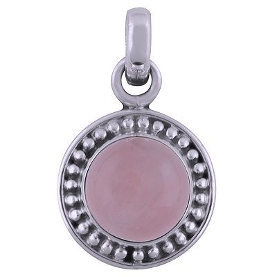 26. Beautifully Handcrafted Rawa Work Around Rose Quartz Round Shape 925 Sterling Solid Silver Pendant  Item No.:  R101536-83