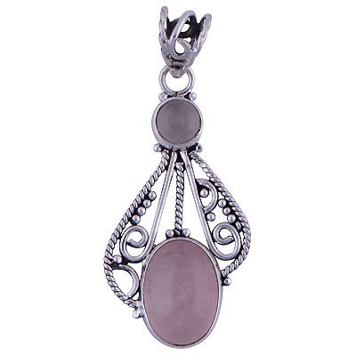 28. Beautiful Two Stone Handcrafted Rose Quartz Oval,Round Shape 925 Sterling Solid Silver Pendant  Item No.:  R101412-51
