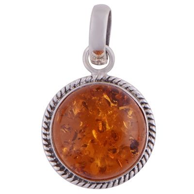 30. Authentic Wire Work Around Amber Round Shape 925 Sterling Solid Silver PendantItem No.:  R100487-15