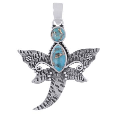 47. Gorgeous Butterfly Blue Copper Turquoise Marquise,Round Shape 925 Sterling Solid Silver PendantItem No.:  R100748-35
