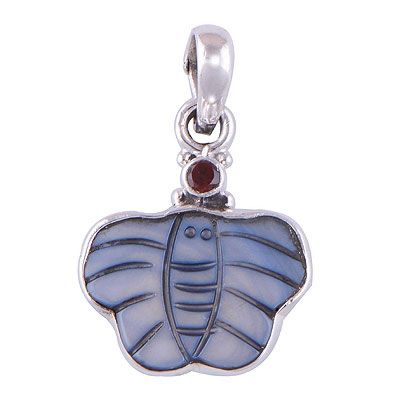 51. Beautifully Carved Butterfly In Gemstone Shell, Garnet Multi Shapes 925 Sterling Solid Silver Pendant  Item No.:  R101020-19