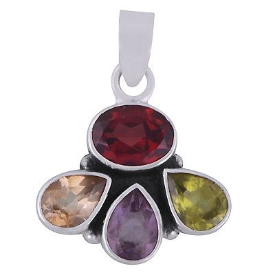 54. Alluring Gemstone Pattern Amethyst,Garnet,Citrine,Peridot Oval,Pear Shape 925 Sterling Solid Silver PendantItem No.:  R301128-1