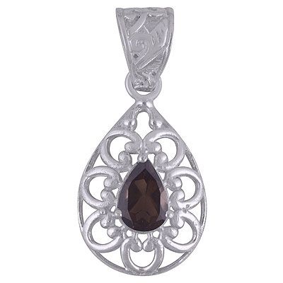 58. Beautiful Pattern Around Smoky Topaz Pear Shape 925 Sterling Solid Silver PendantItem No.:  R300869-18