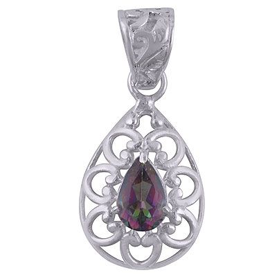57. Beautiful Pattern Around Mystic Topaz Pear Shape 925 Sterling Solid Silver Pendant  Item No.:  R300869-20