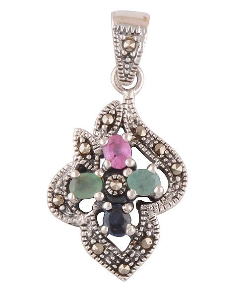 59. Ruby,Emerald,Blue Sapphire,Marcasite 925 Sterling Silver Pendant  Item No.:  R300832-1