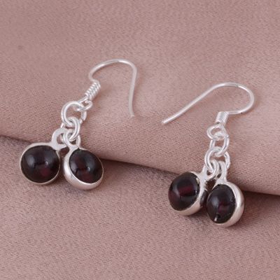 5. Gorgeous Gemstone Ball/Beads Hanging Garnet Round Shape 925 Sterling Solid Silver Dangle EarringsItem No.:  R1502000-1
