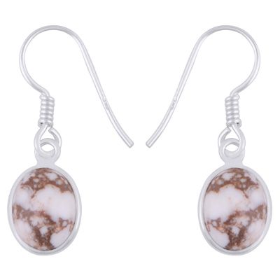 4. Beautiful Plain Bezel Wild Horse Jasper Round Shape 925 Sterling Solid Silver Dangle EarringsItem No.:  R1502004-1