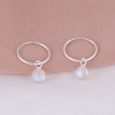 13. Gorgeous Hanging Gemstone Turquoise Round Shape 925 Sterling Solid Silver Hoop EarringsItem No.:  R1501979-53