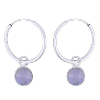13. Gorgeous Hanging Gemstone Turquoise Round Shape 925 Sterling Solid Silver Hoop EarringsItem No.:  R1501979-53