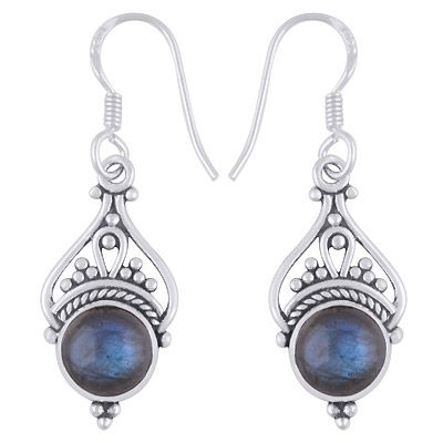 16. Beautiful Handcrafted Rawa Work Around Labradorite Round Shape 925 Sterling Solid Silver Dangle EarringsItem No.:  R1501960-5