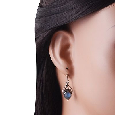 16. Beautiful Handcrafted Rawa Work Around Labradorite Round Shape 925 Sterling Solid Silver Dangle EarringsItem No.:  R1501960-5