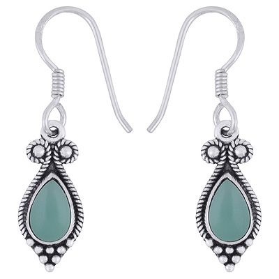 15. Gorgeous Rawa &amp; Wire Work Around Turquoise Pear Shape 925 Sterling Solid Silver EarringsItem No.:  R1501969-3