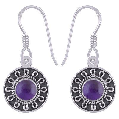 19. Stunning Wire Pattern Around Amethyst Round Shape 925 Sterling Solid Silver Dangle EarringsItem No.:  R1501929-