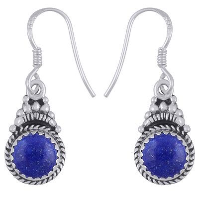 17. Alluring Rawa &amp; Twisted Wire Work Around Lapis Round Shape 925 Sterling Solid Silver Dangle Earrings Item No.R1501958-6