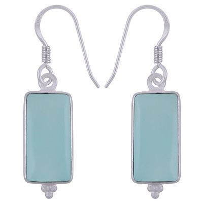 18.  Stunning Rawa Work Around Aqua Chalcedony Rectangle Shape 925 Sterling Solid Silver Dangle EarringsItem No.:  R1501943-10