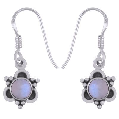 21. Alluring Rawa Work Around Rainbow Moonstone Round Shape 925 Sterling Solid Silver Dangle EarringsItem No.:  R1501926-4