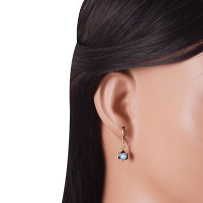 21. Alluring Rawa Work Around Rainbow Moonstone Round Shape 925 Sterling Solid Silver Dangle EarringsItem No.:  R1501926-4