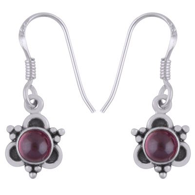 22. Alluring Rawa Work Around Garnet Round Shape 925 Sterling Solid Silver Dangle Earrings  Item No.:  R1501926-2