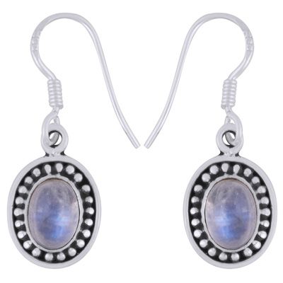 26. Beautiful Rawa Work Around Rainbow Moonstone Oval Shape 925 Sterling Solid Silver Dangle EarringsItem No.:  R1501911-34